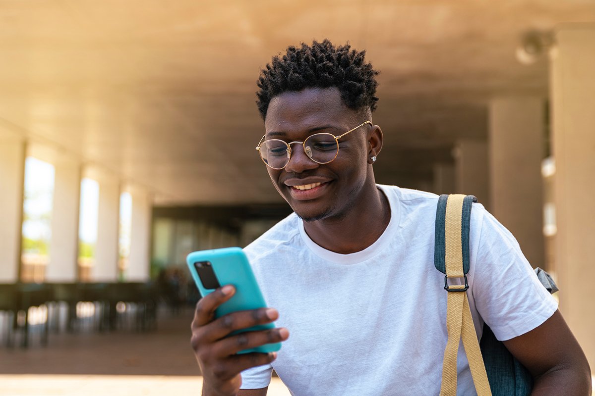 Student looking at phone