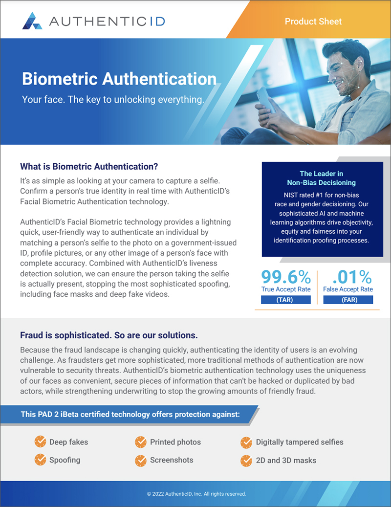 Biometric Authentication Product Sheet by AuthenticID