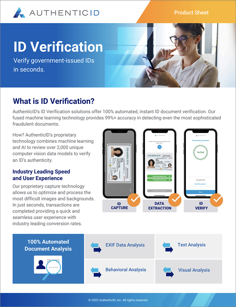 ID Verification Product Sheet by AuthentiCID